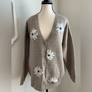 Beige Daisy Button Down Cardigan Sweater